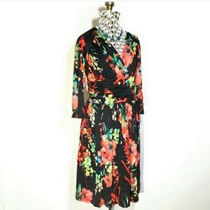 The Paragon Floral Vneck Midi Wrap Dress
